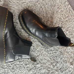 Dr. Martens Black Leather Boots with Yellow Accents